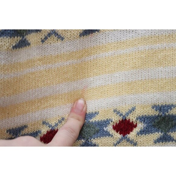 90s Hand Embroidered Aztec Sweater Size Large Ramie Cotton Pastel Southwestern - Picture 3 of 14